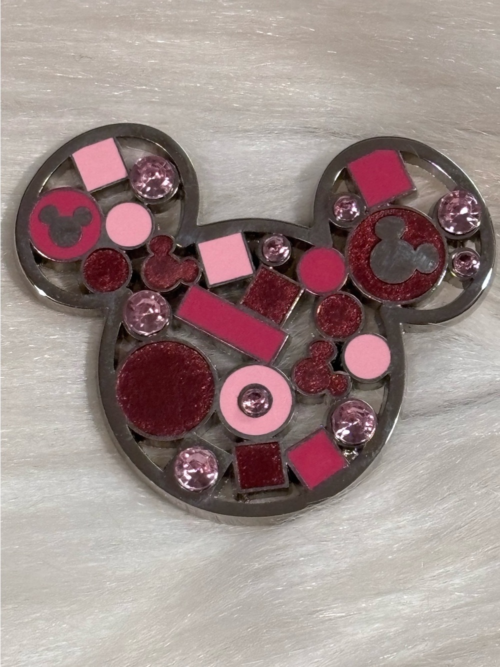 DISNEY PARKS SILVER TONE MICKEY MOUSE ICON JEWELED PINK PIN